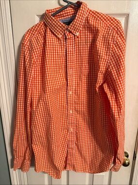 Men's Orange Gingham Button-Down Shirt - Classic Casual